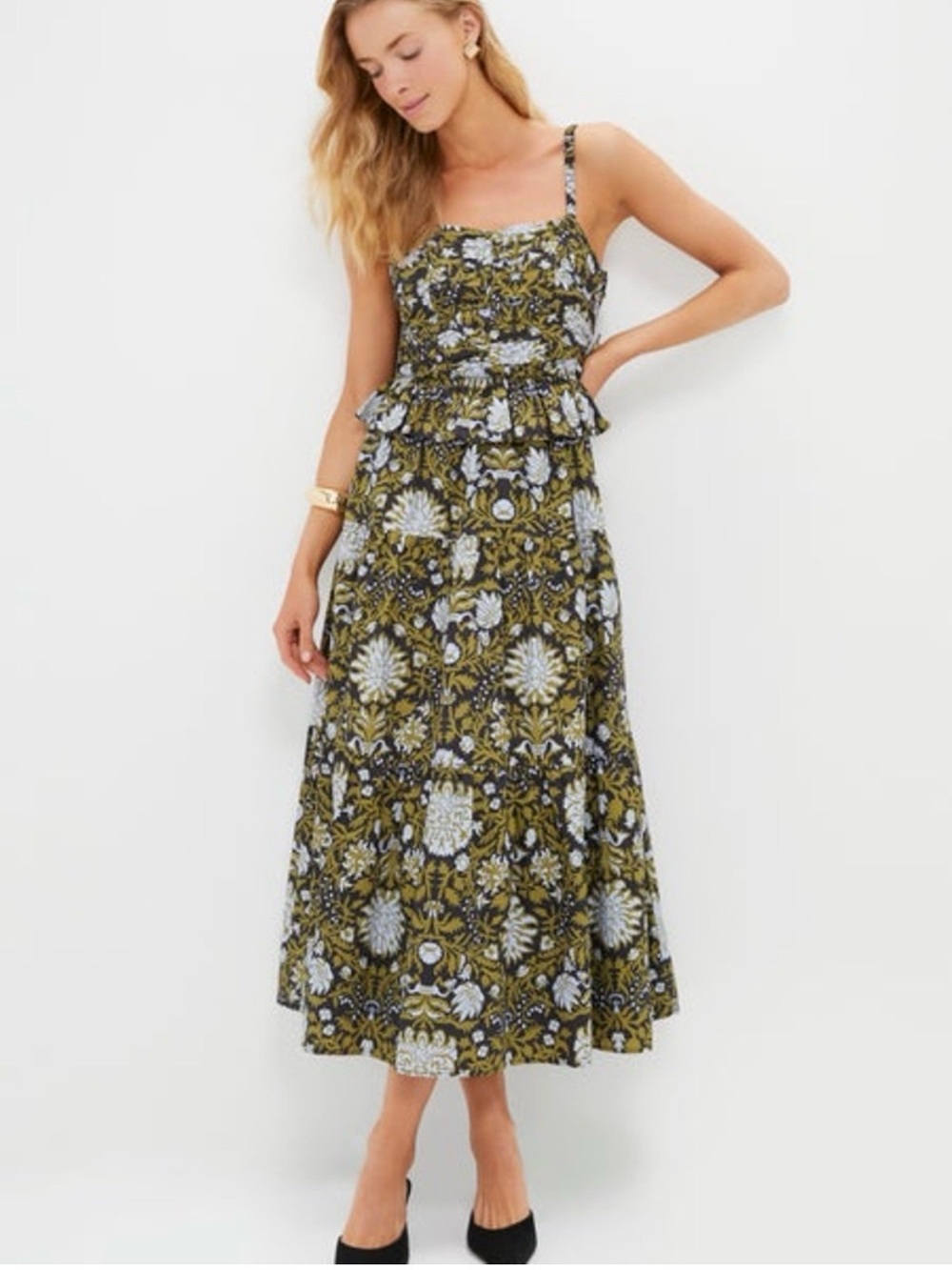 Tuckernuck Olive Floral Smocked Maxi Dress